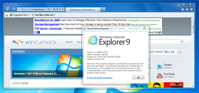 Internet Explorer 9 Release Candidate